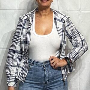 Linea Domani Blue Plaid Hooded Jacket Sz M